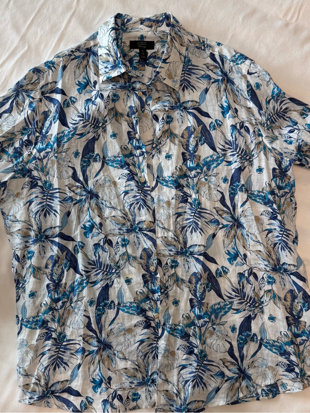 Club Room Blue Floral Long Sleeve Linen Button-Down Shirt